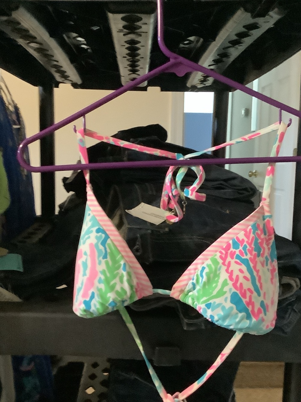 Colorful Pastel Triangle Bikini Top - Pink Blue‎ Green